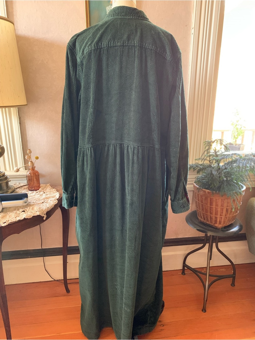 Vintage Eddie Bauer Corduroy Button-Front Maxi Dress in Deep Green Tall XXL - Picture 2 of 6